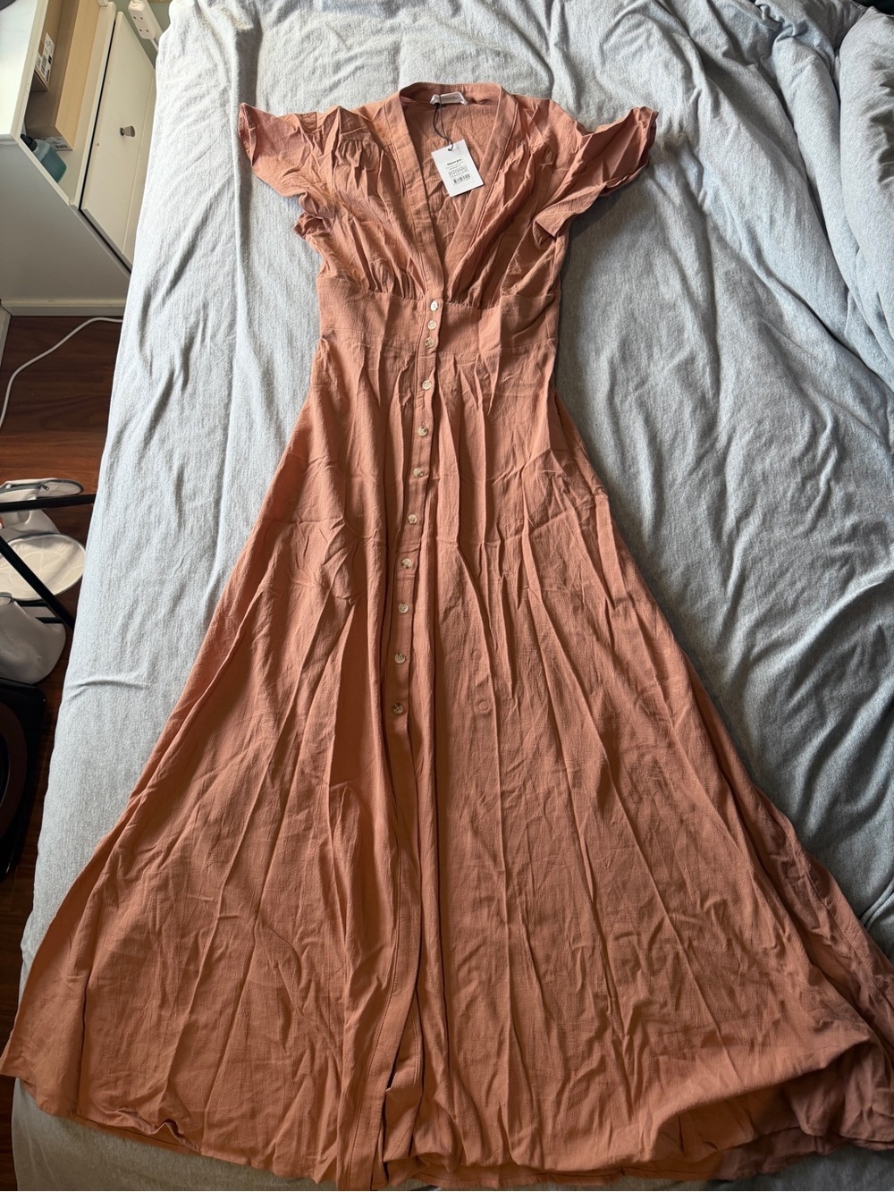 ELIJAH MIDI DRESS - EMPIRE WAIST BUTTON DOWN DRESS - Picture 5 of 6